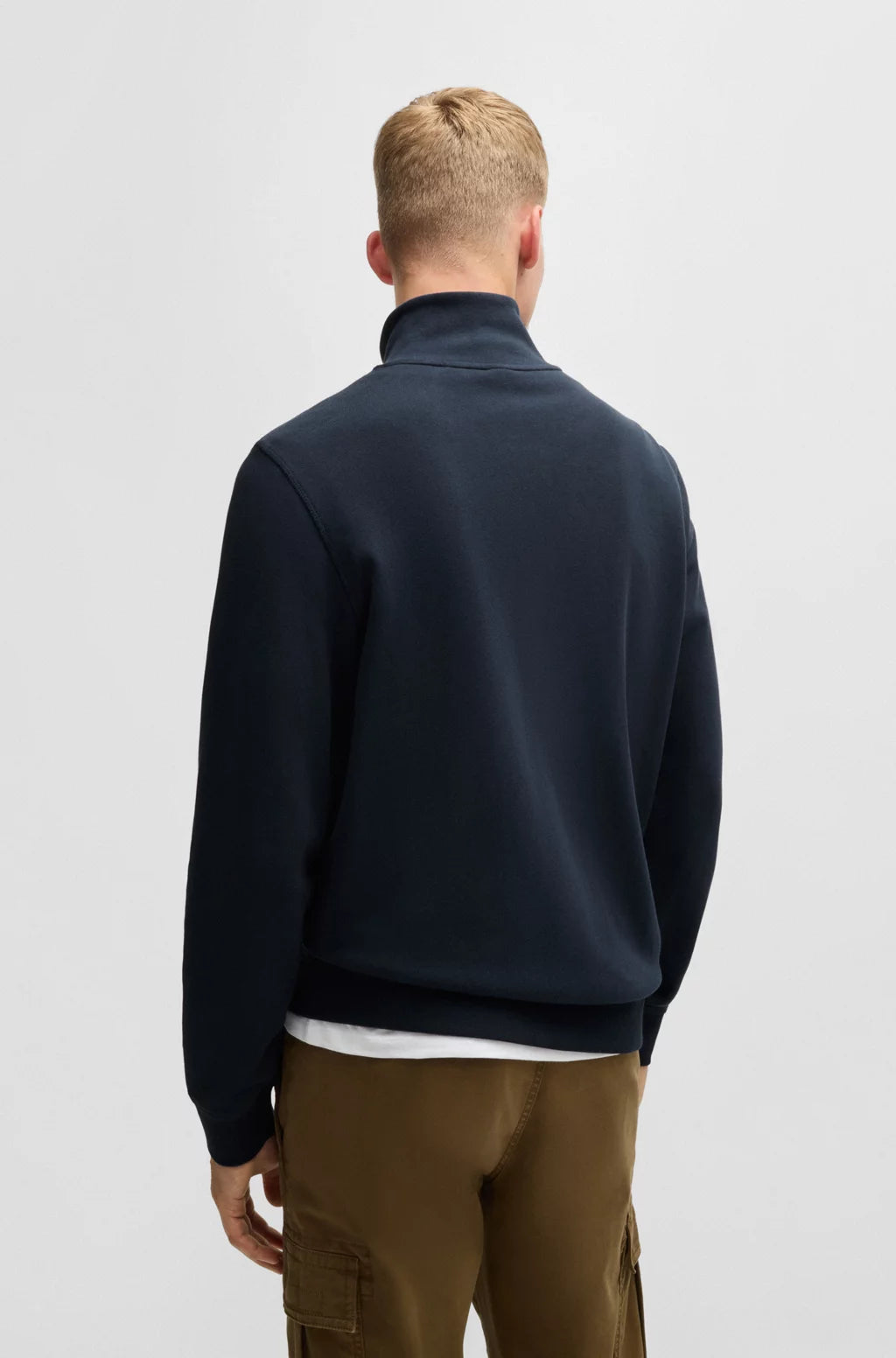 BOSS Zip-up jacket in cotton terry with logo badge