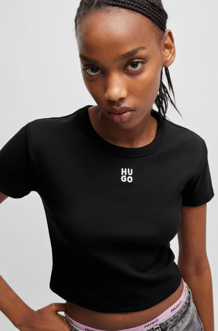 HUGO Cropped slim-fit T-shirt with stacked logo