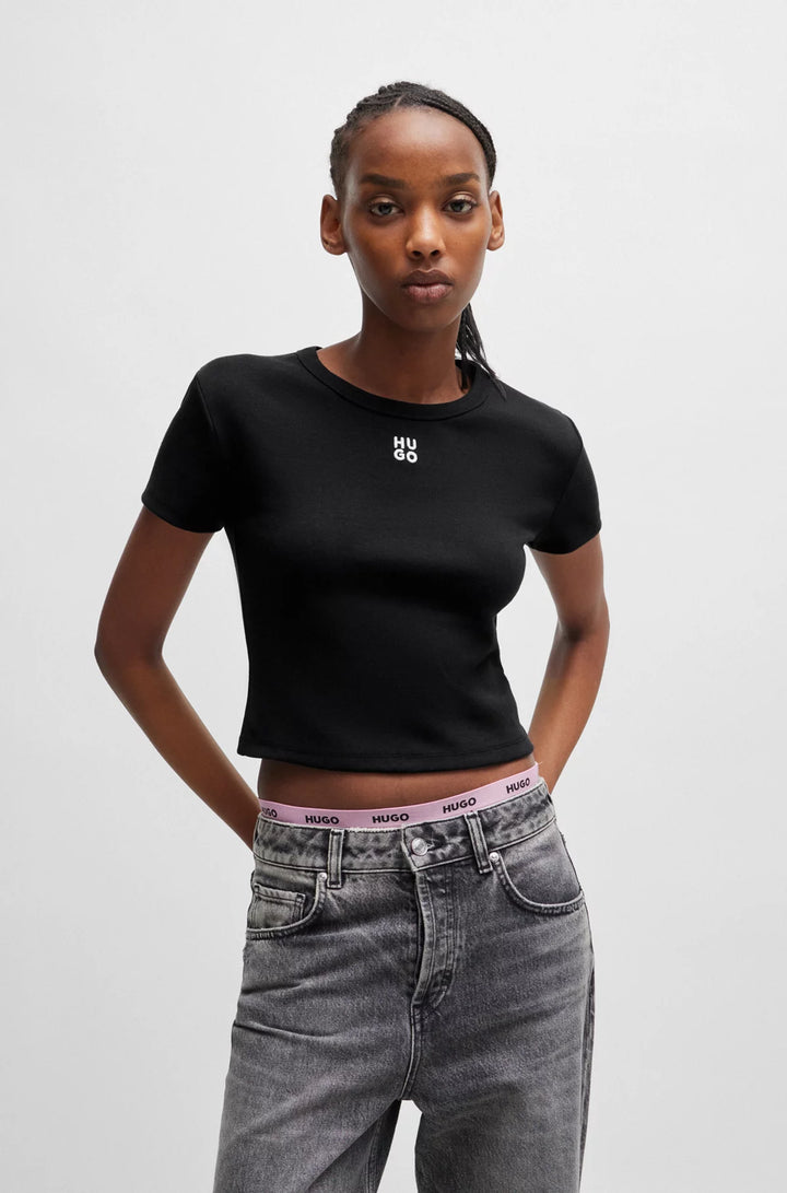 HUGO Cropped slim-fit T-shirt with stacked logo