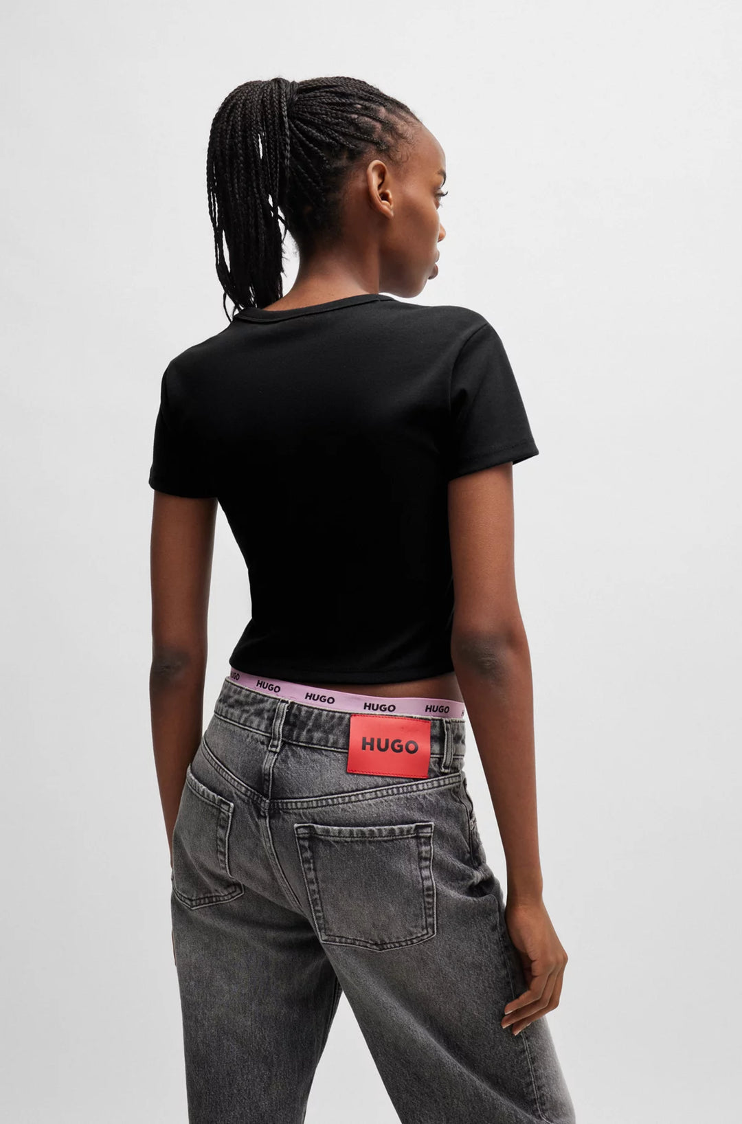 HUGO Cropped slim-fit T-shirt with stacked logo