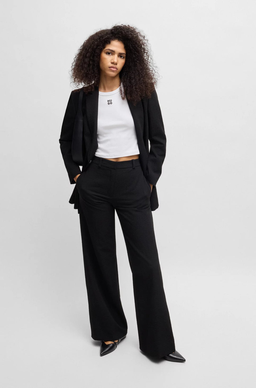 HUGO Cropped slim-fit T-shirt with stacked logo