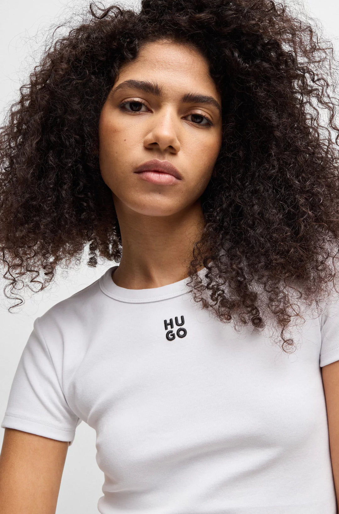 HUGO Cropped slim-fit T-shirt with stacked logo