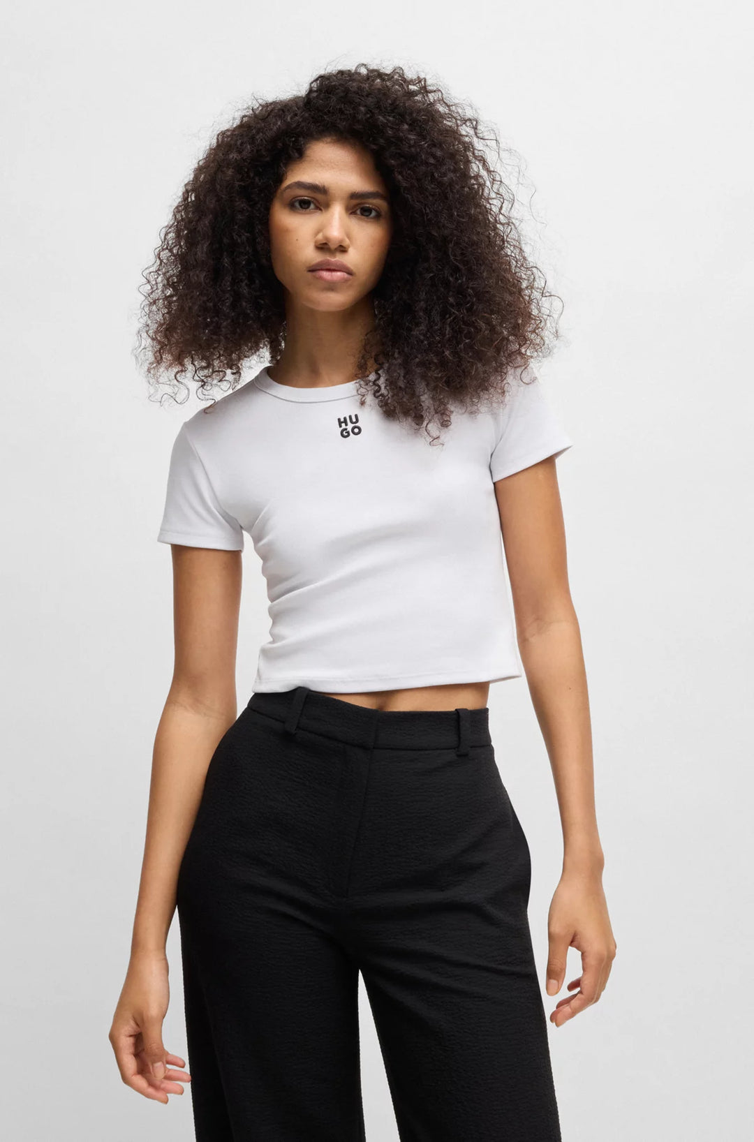 HUGO Cropped slim-fit T-shirt with stacked logo