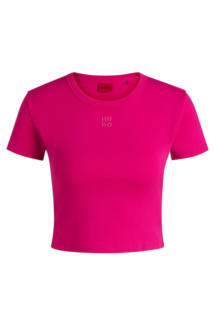 HUGO Cropped slim-fit T-shirt with stacked logo
