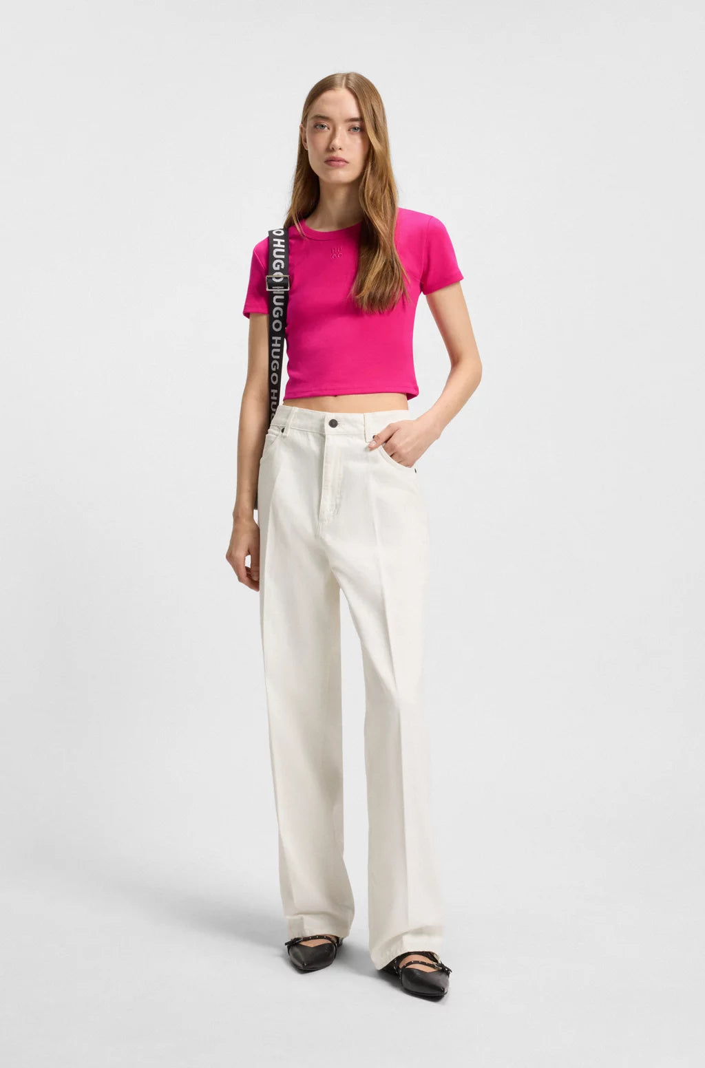 HUGO Cropped slim-fit T-shirt with stacked logo