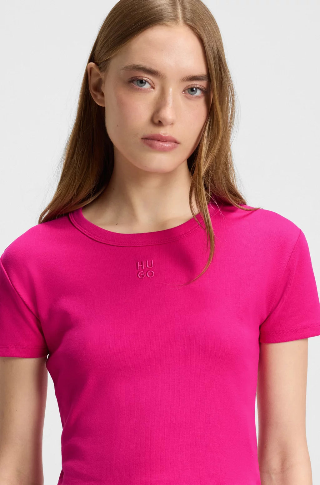 HUGO Cropped slim-fit T-shirt with stacked logo