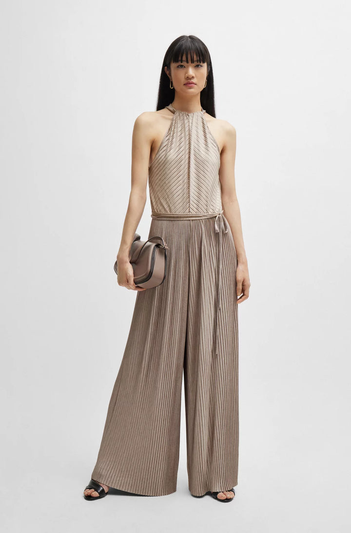 BOSS SLEEVELESS JUMPSUIT WITH PLISSÉ PLEATS AND TIE BELT