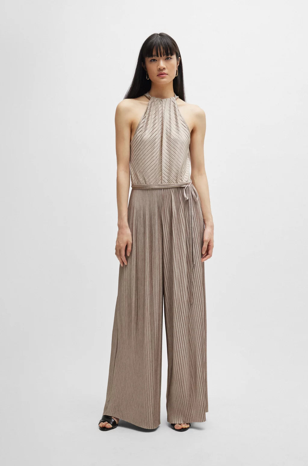 BOSS SLEEVELESS JUMPSUIT WITH PLISSÉ PLEATS AND TIE BELT