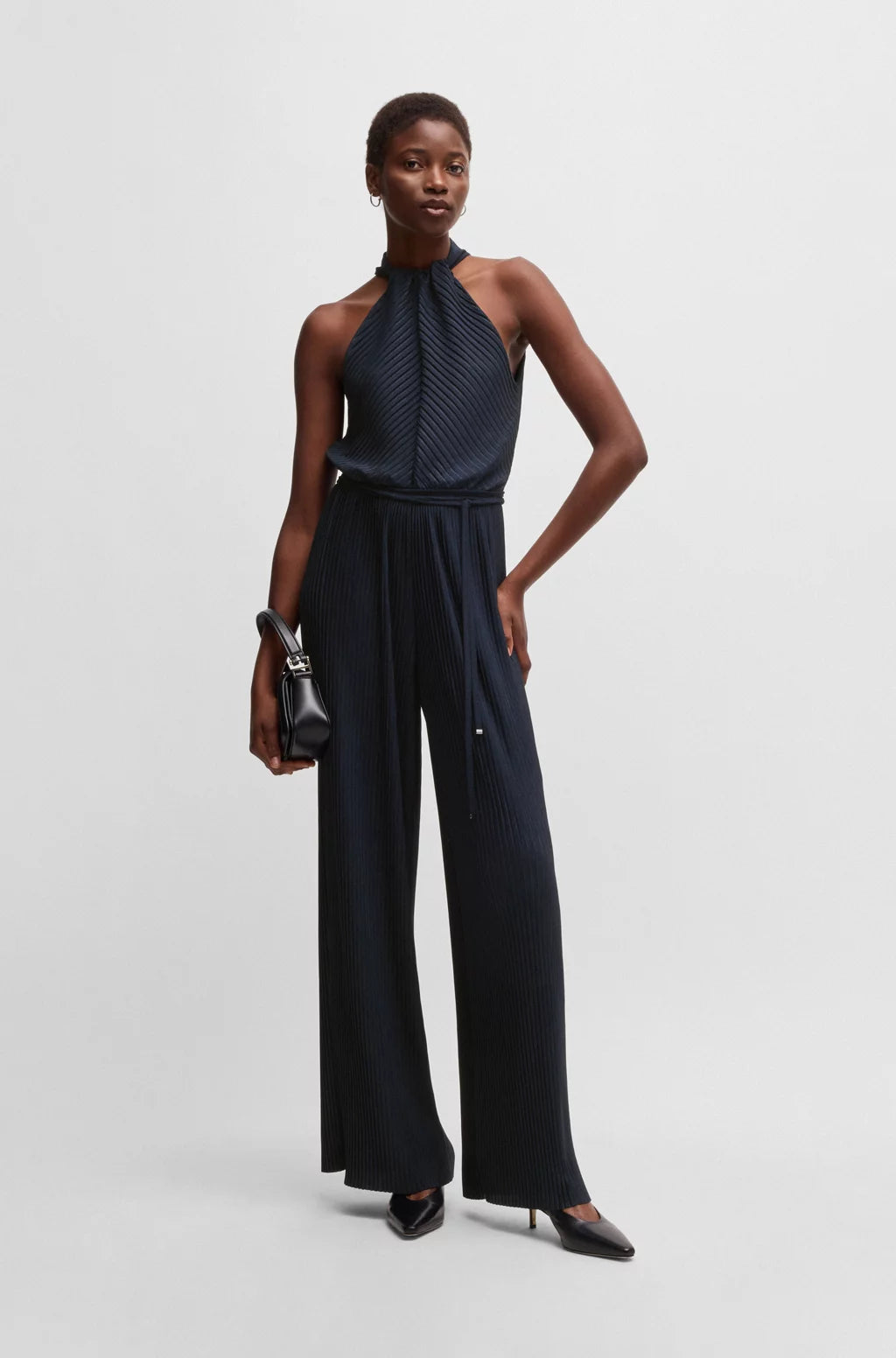BOSS SLEEVELESS JUMPSUIT WITH PLISSÉ PLEATS AND TIE BELT