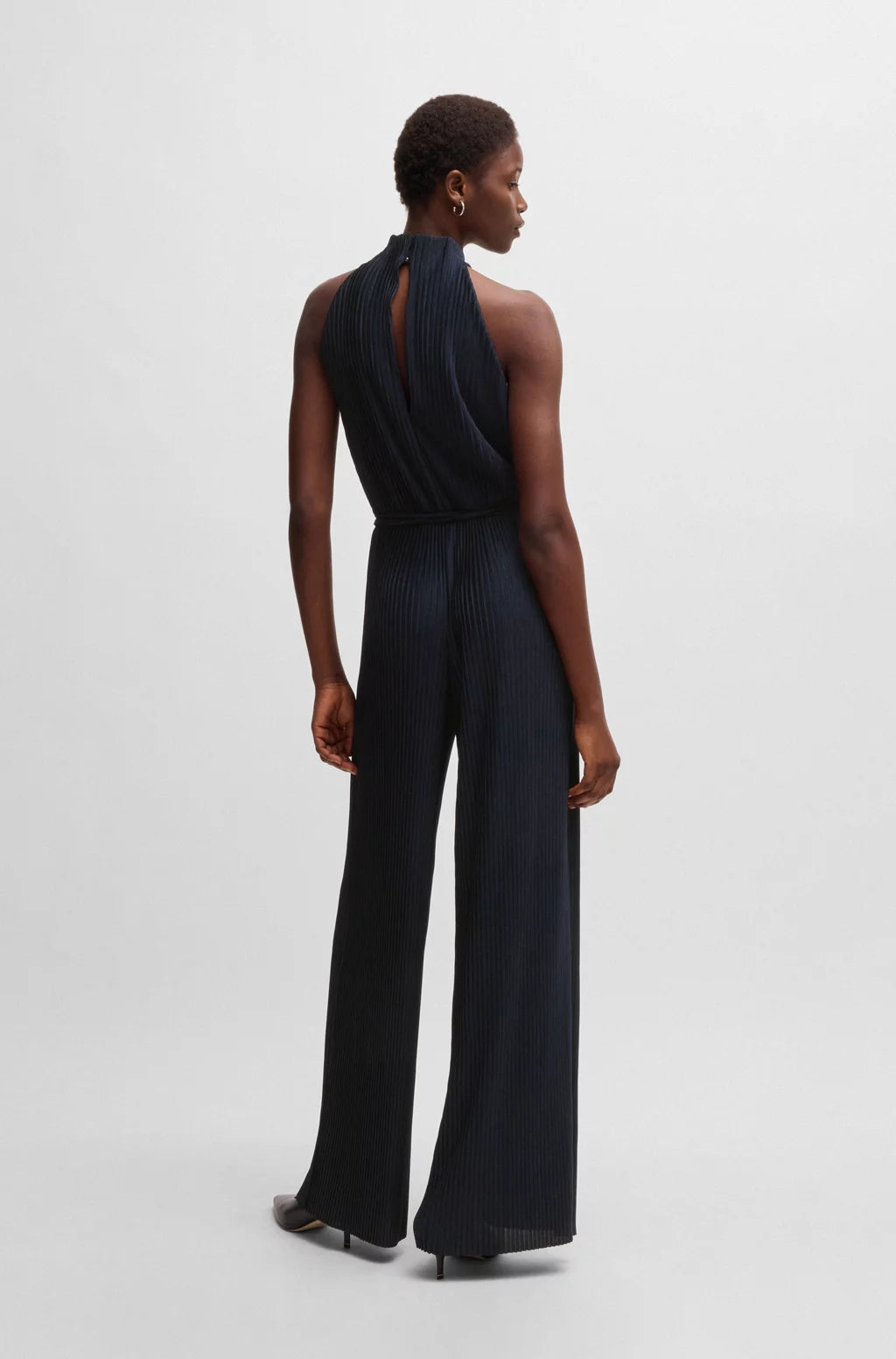 BOSS SLEEVELESS JUMPSUIT WITH PLISSÉ PLEATS AND TIE BELT
