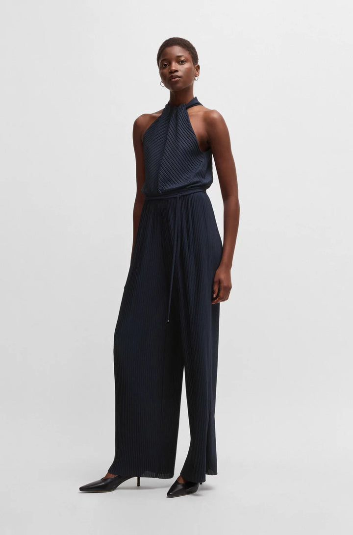 BOSS SLEEVELESS JUMPSUIT WITH PLISSÉ PLEATS AND TIE BELT