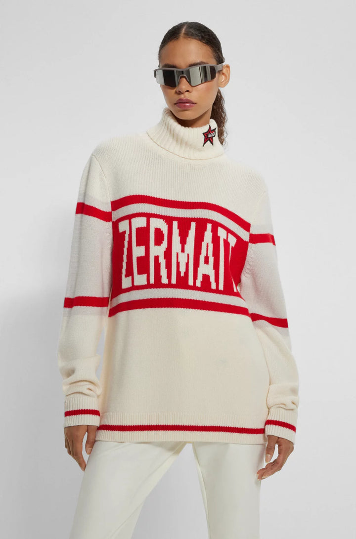 BOSS X PERFECT MOMENT VIRGIN-WOOL SWEATER WITH 'ZERMATT' INTARSIA