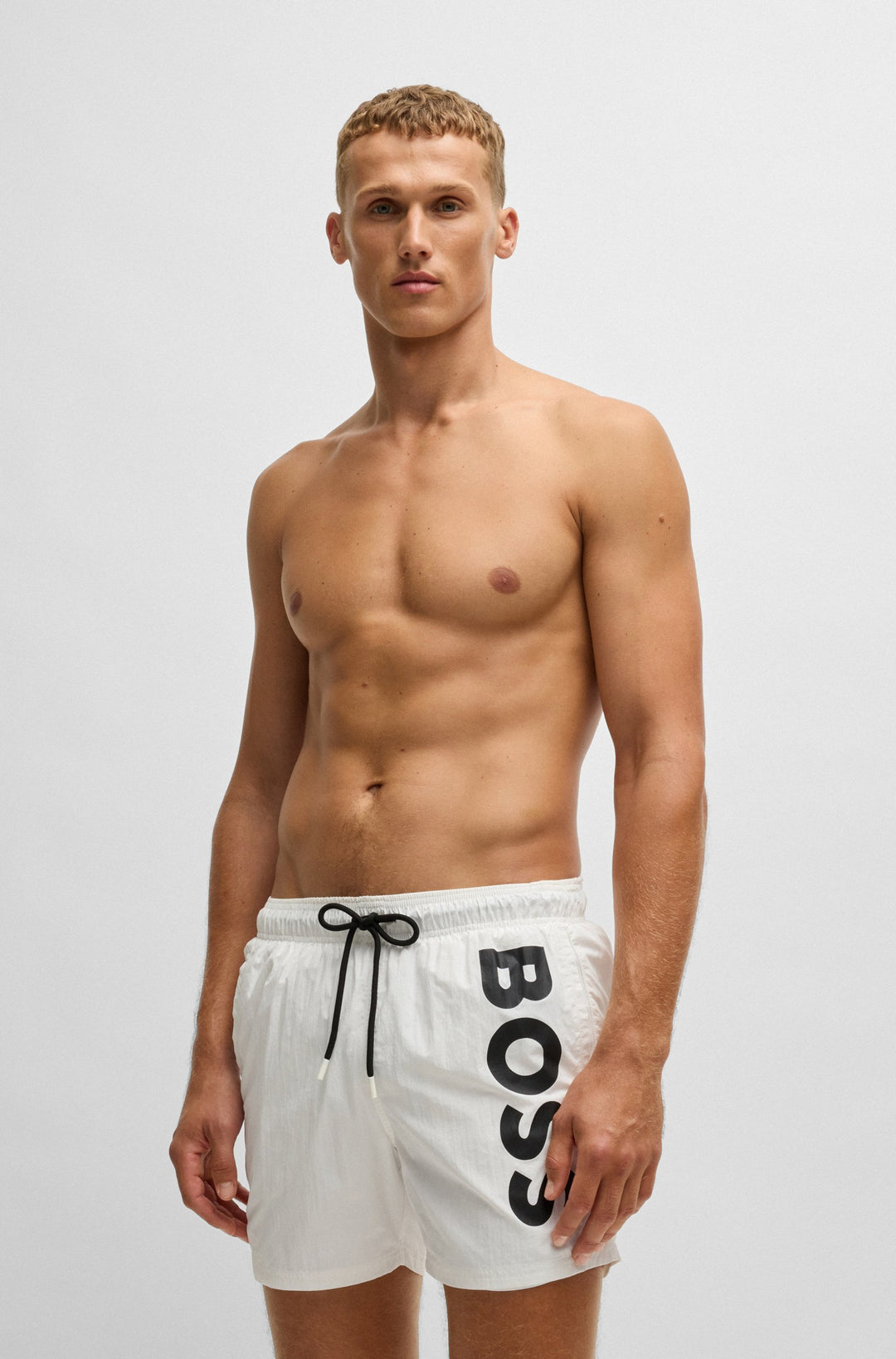 Boss Fully lined swim shorts with logo print
