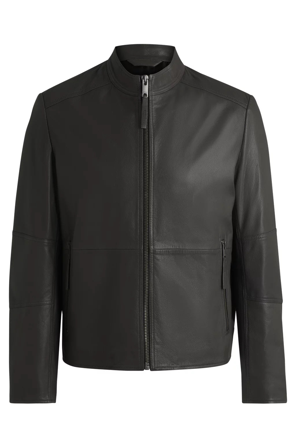 HUGO Slim-fit jacket in leather with stand collar