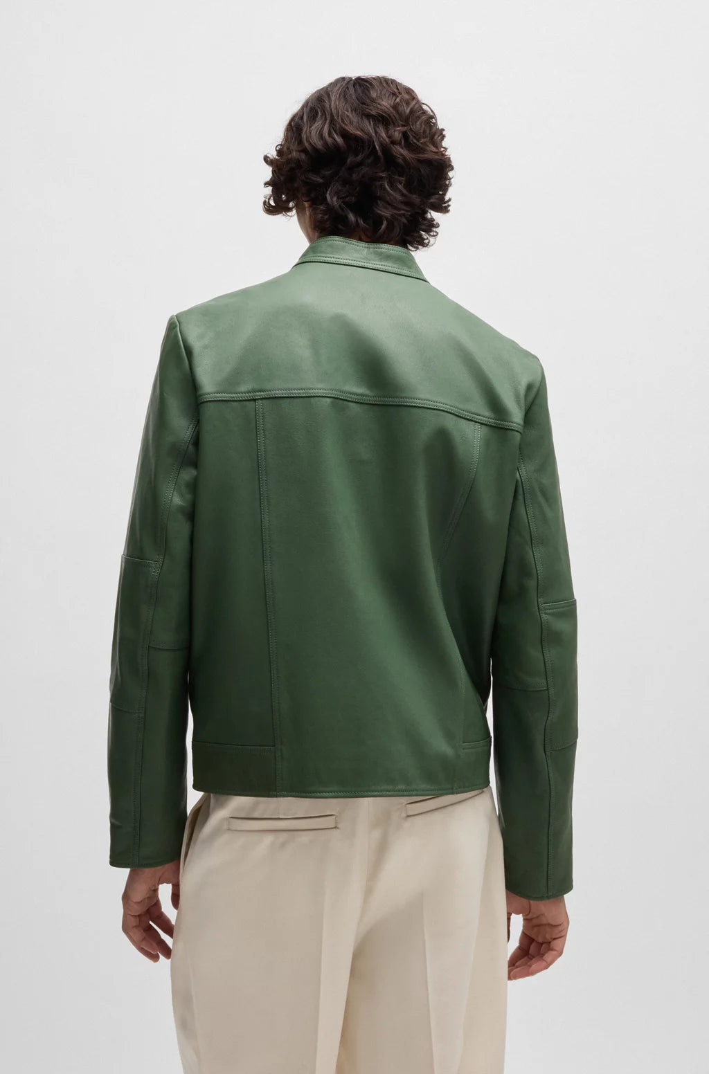HUGO Slim-fit jacket in leather with stand collar