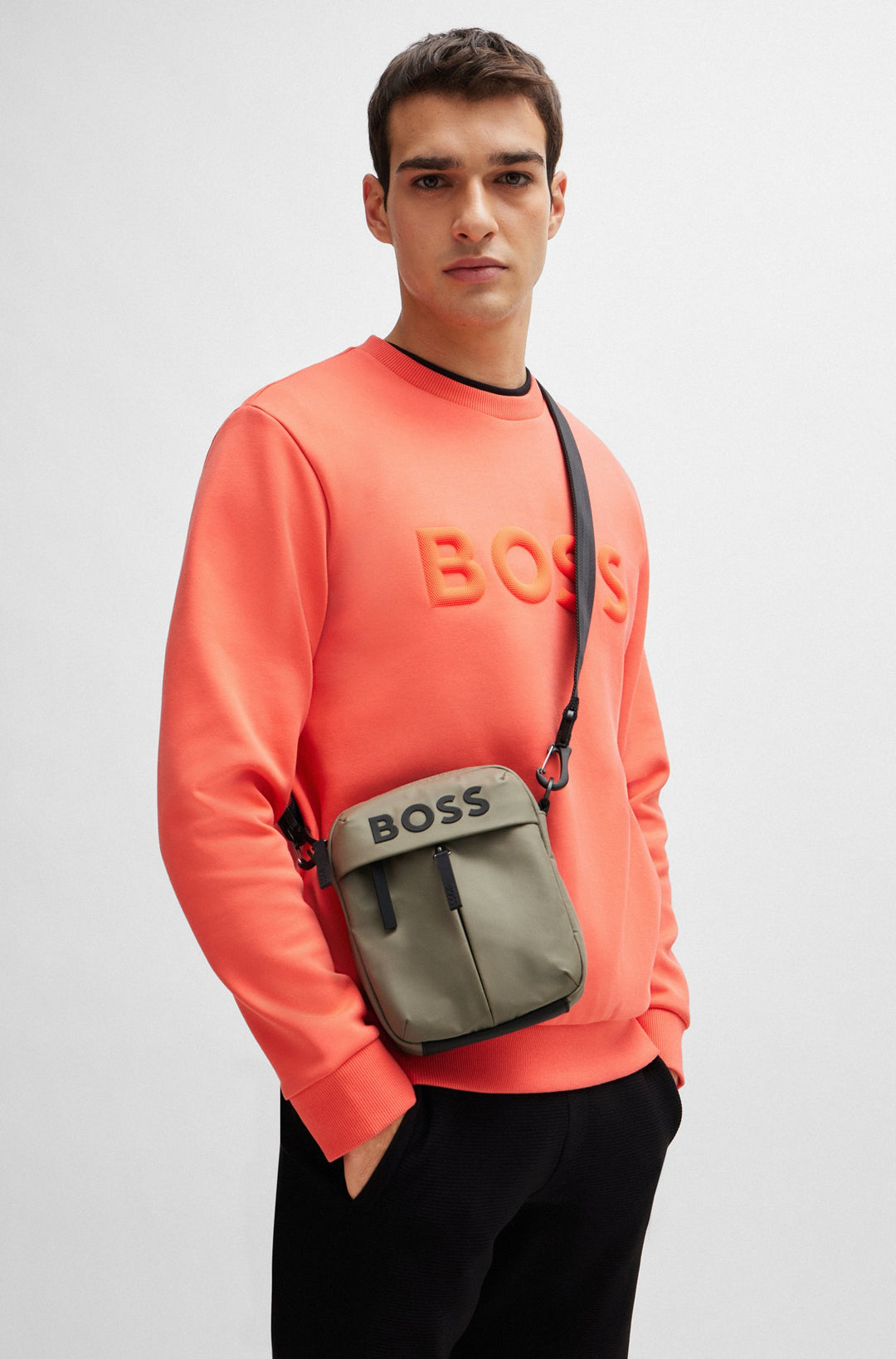 Boss Faux-leather reporter bag with tonal logo
