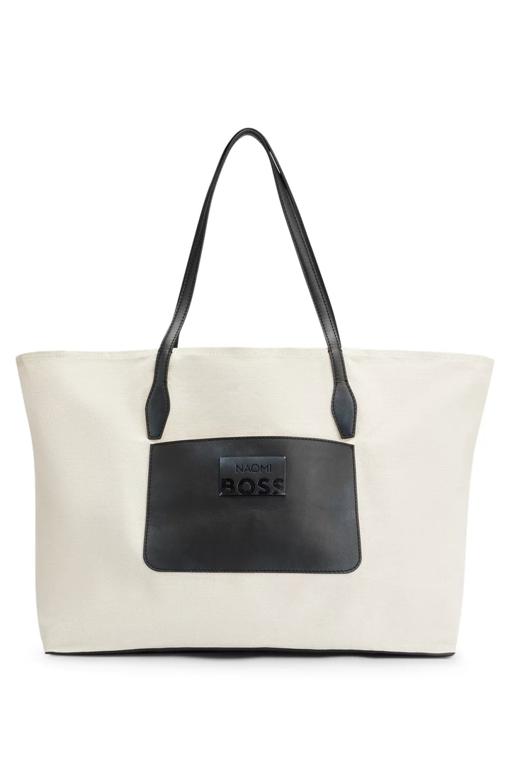 BOSS NAOMI X BOSS LEATHER-TRIMMED SHOPPER BAG WITH DETACHABLE POUCH