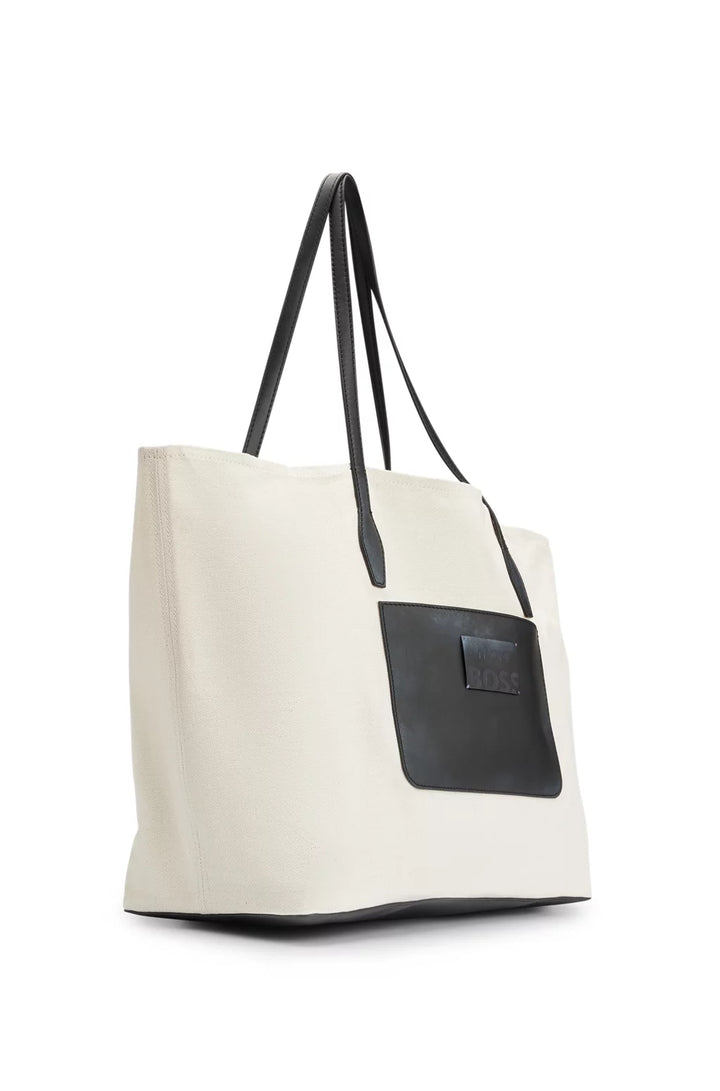 BOSS NAOMI X BOSS LEATHER-TRIMMED SHOPPER BAG WITH DETACHABLE POUCH