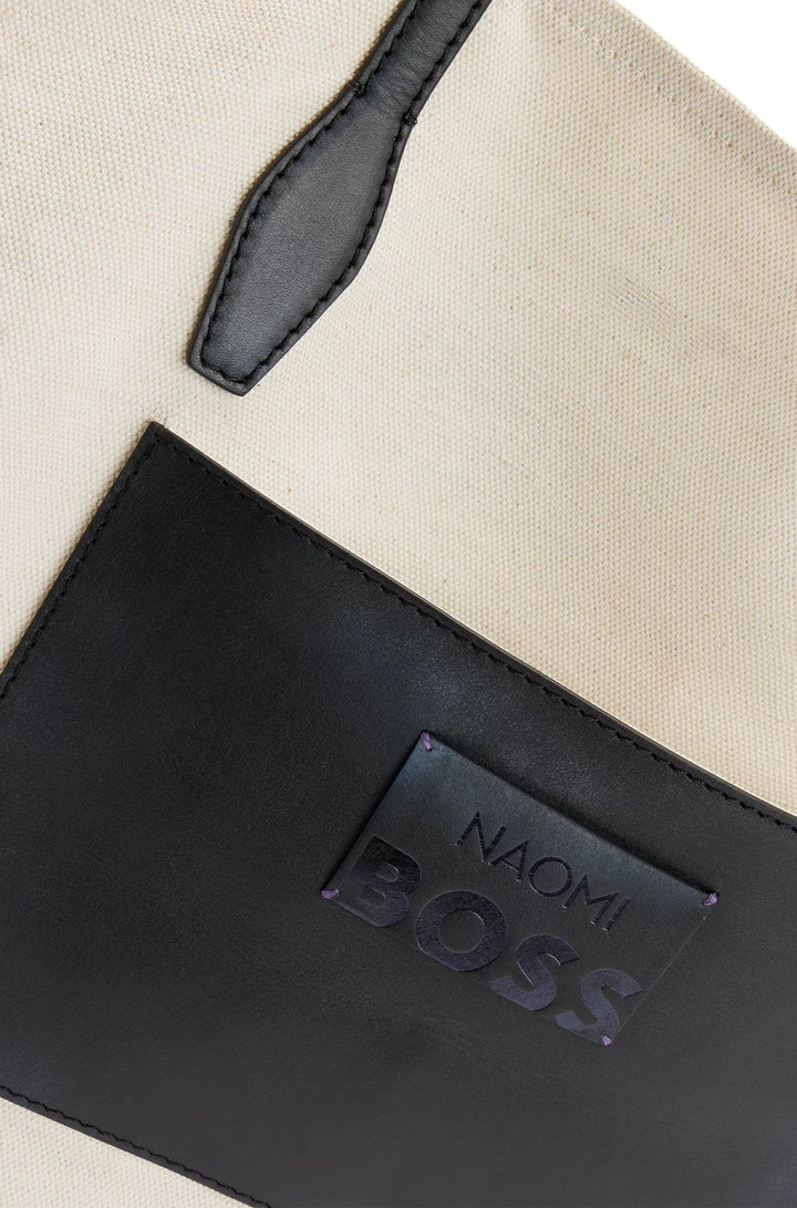 BOSS NAOMI X BOSS LEATHER-TRIMMED SHOPPER BAG WITH DETACHABLE POUCH