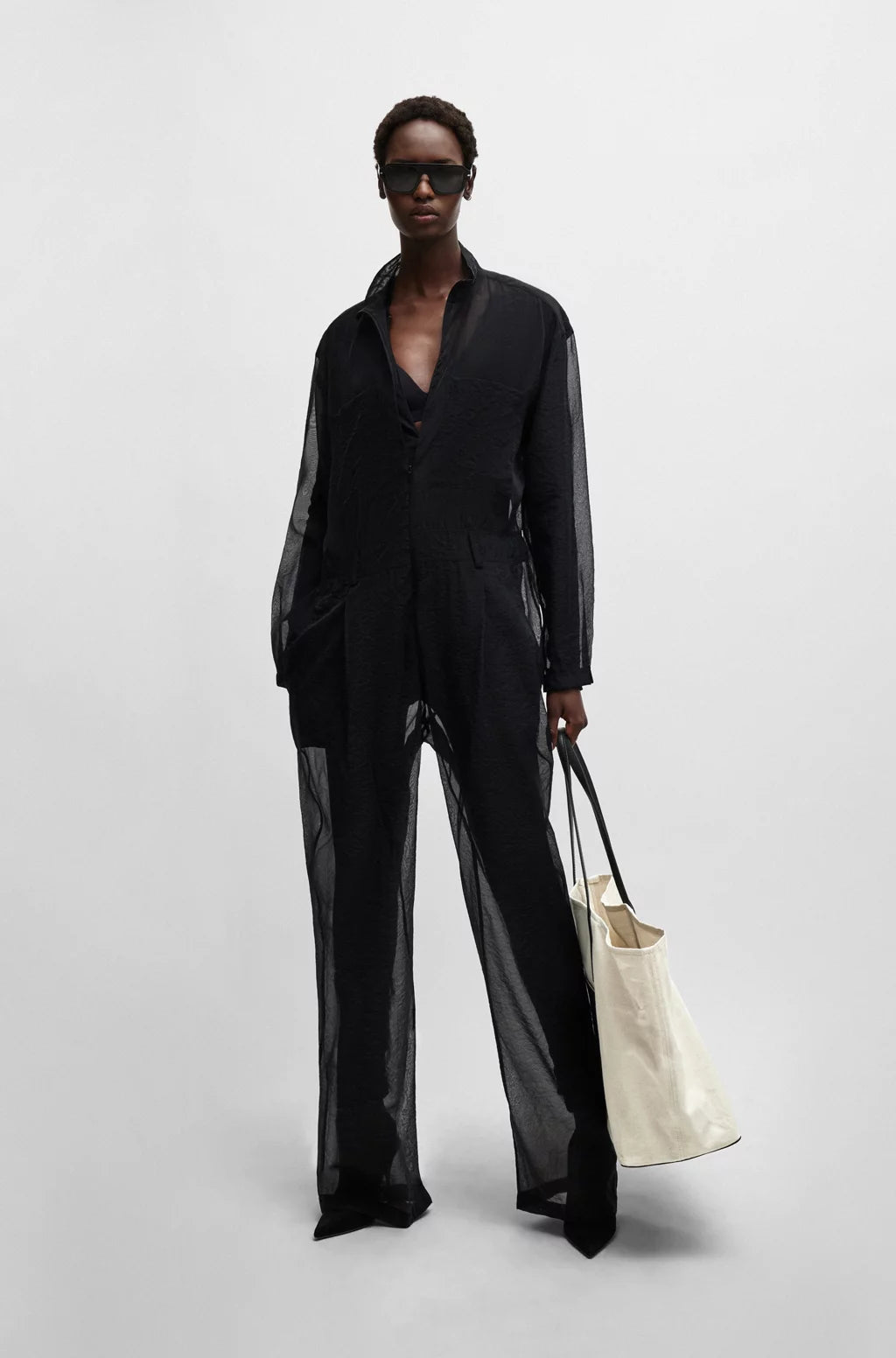 BOSS NAOMI X BOSS LEATHER-TRIMMED SHOPPER BAG WITH DETACHABLE POUCH