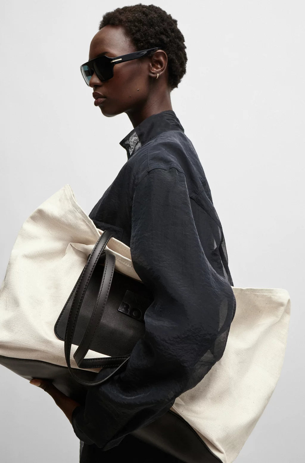 BOSS NAOMI X BOSS LEATHER-TRIMMED SHOPPER BAG WITH DETACHABLE POUCH