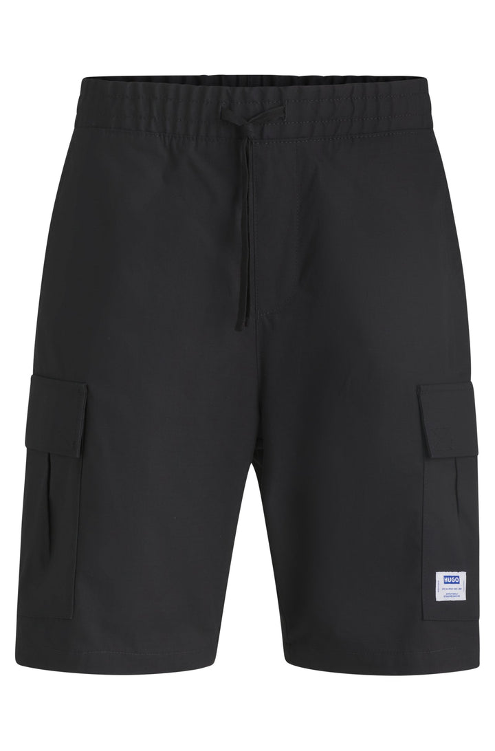 Hugo Structured-cotton shorts with drawstring and logo patch