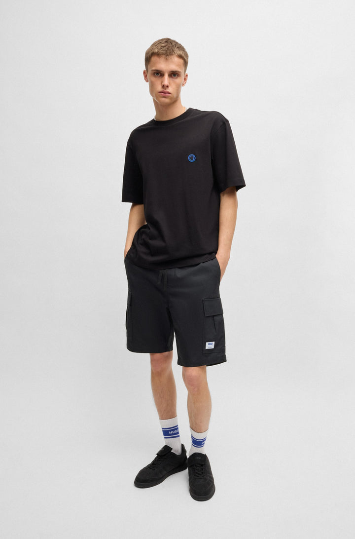 Hugo Structured-cotton shorts with drawstring and logo patch