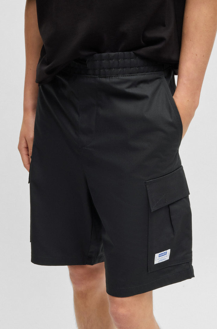 Hugo Structured-cotton shorts with drawstring and logo patch