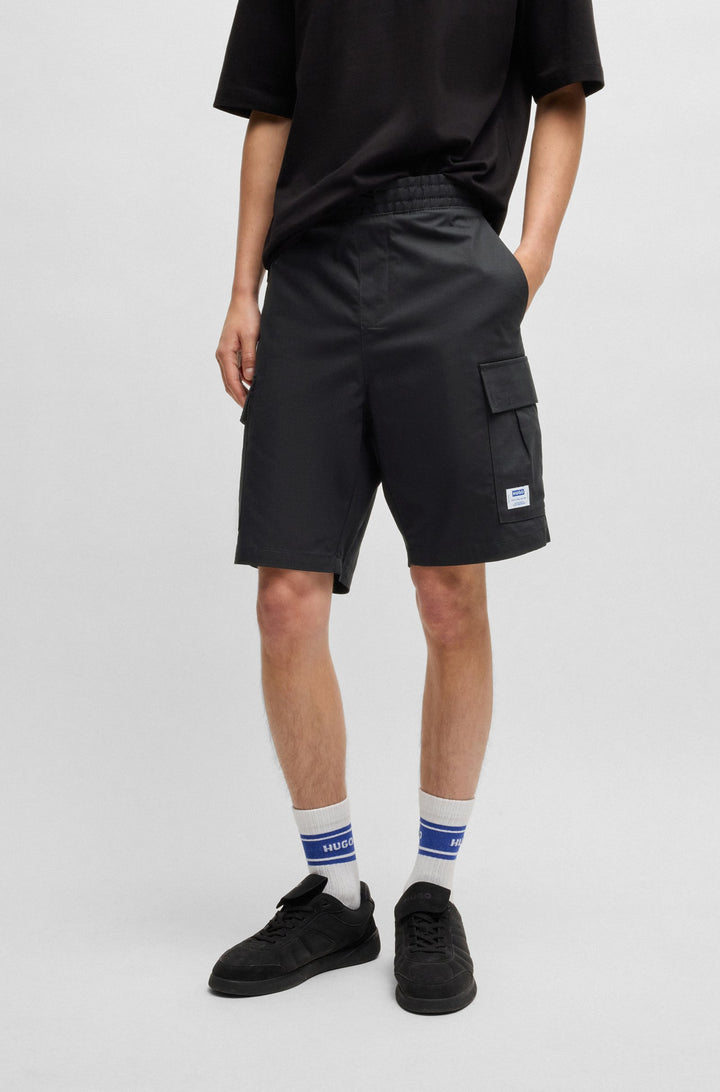 Hugo Structured-cotton shorts with drawstring and logo patch