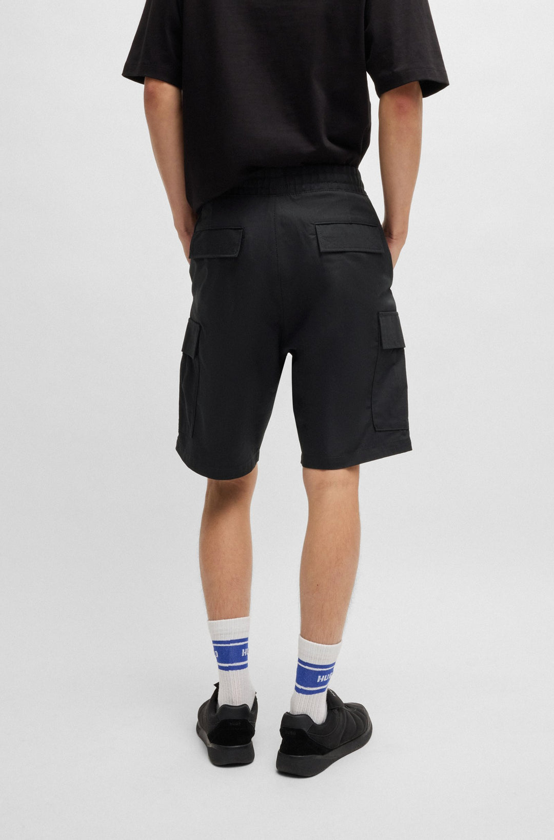 Hugo Structured-cotton shorts with drawstring and logo patch
