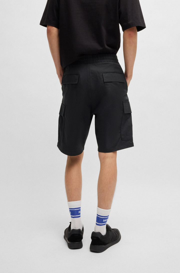 Hugo Structured-cotton shorts with drawstring and logo patch