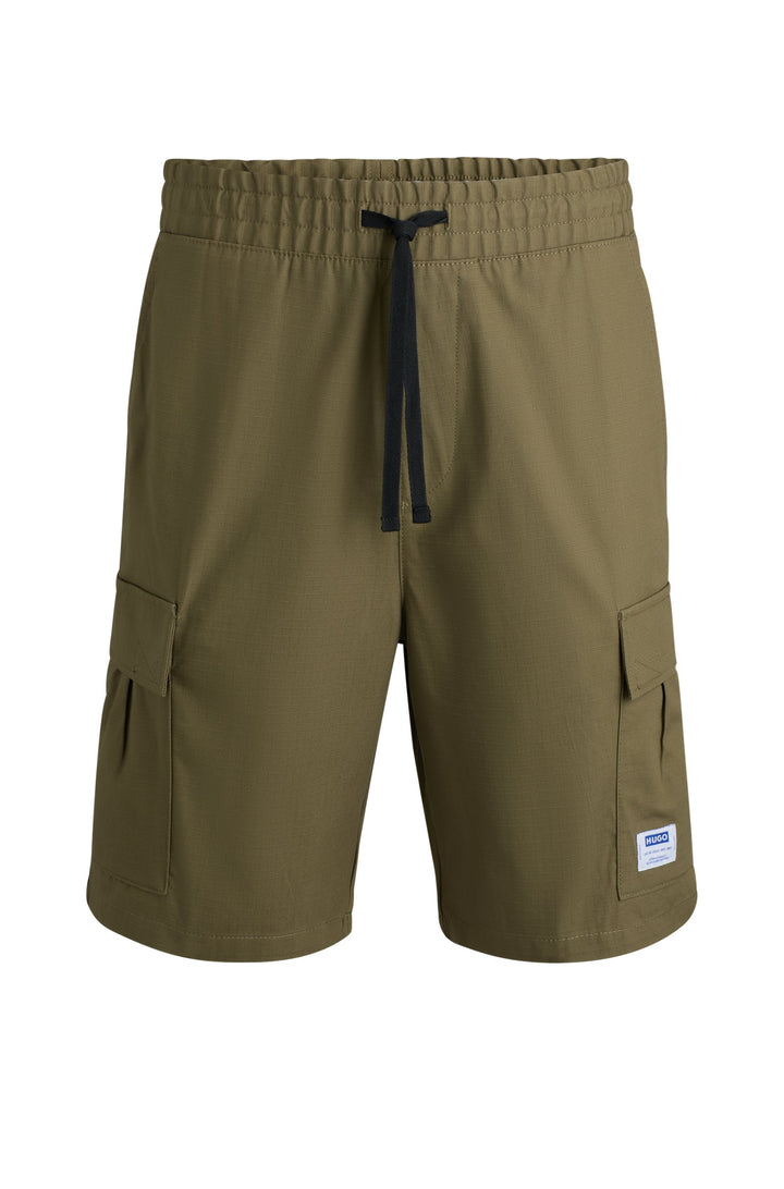 Hugo Structured-cotton shorts with drawstring and logo patch
