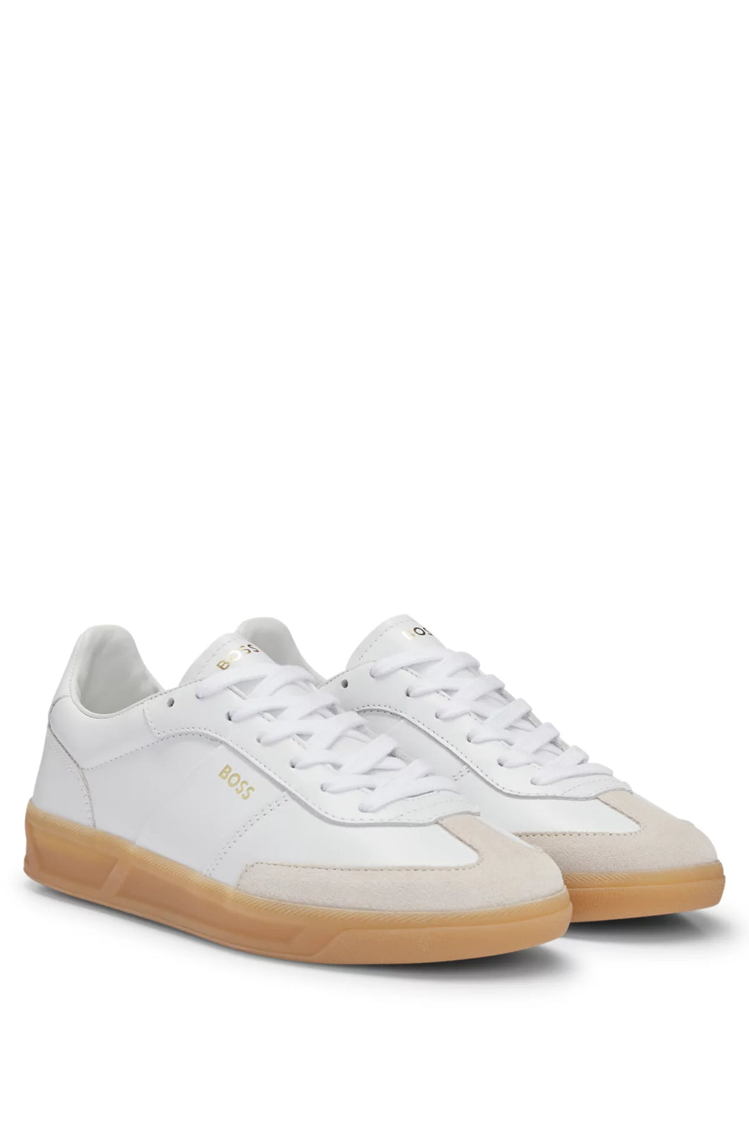 BOSS Leather lace-up trainers with suede trims