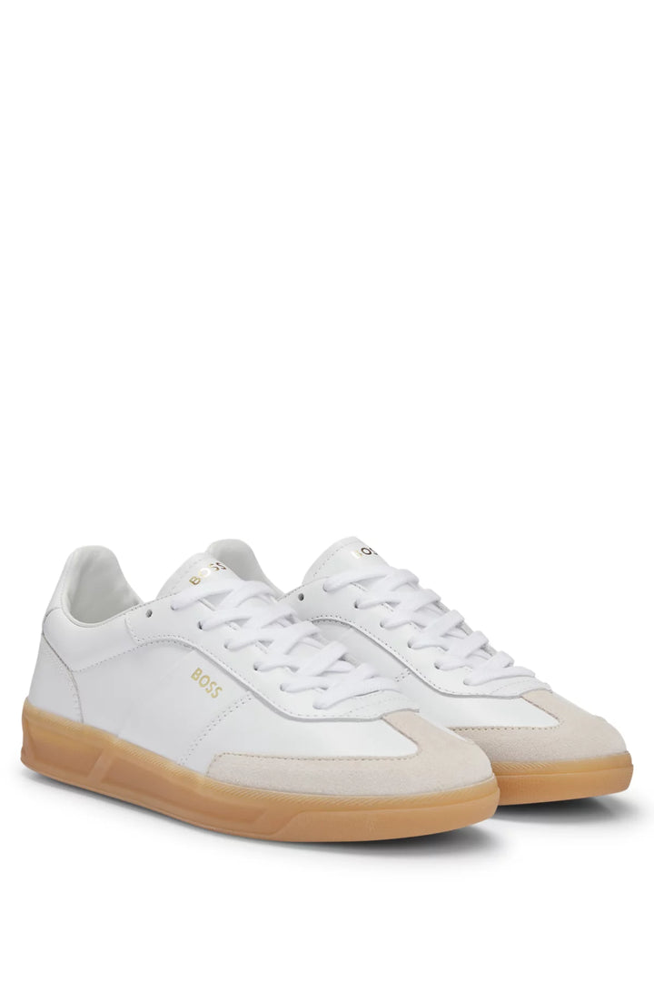 BOSS Leather lace-up trainers with suede trims