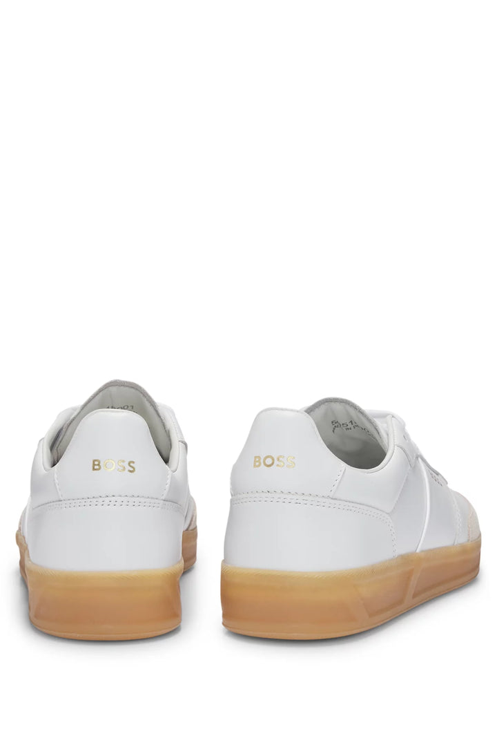 BOSS Leather lace-up trainers with suede trims