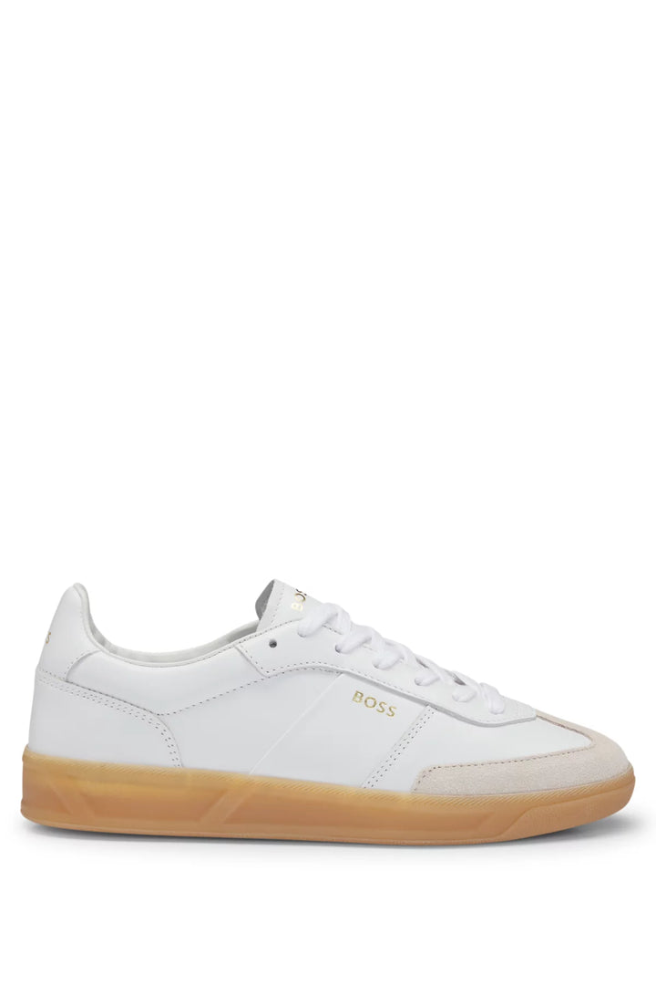 BOSS Leather lace-up trainers with suede trims