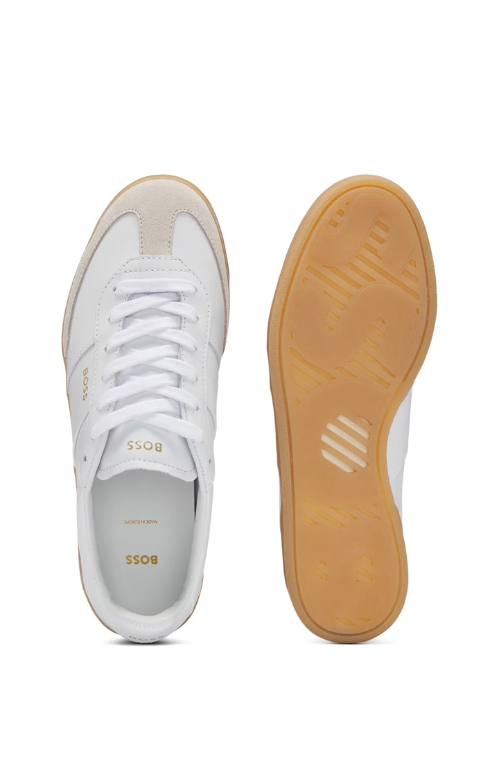 BOSS Leather lace-up trainers with suede trims