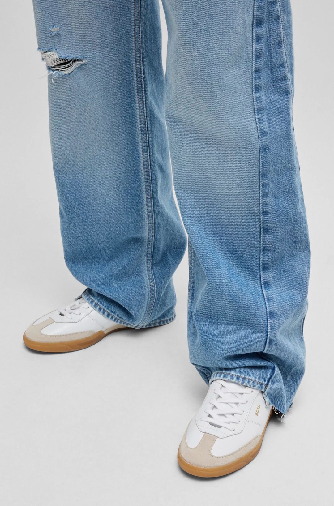 BOSS Leather lace-up trainers with suede trims