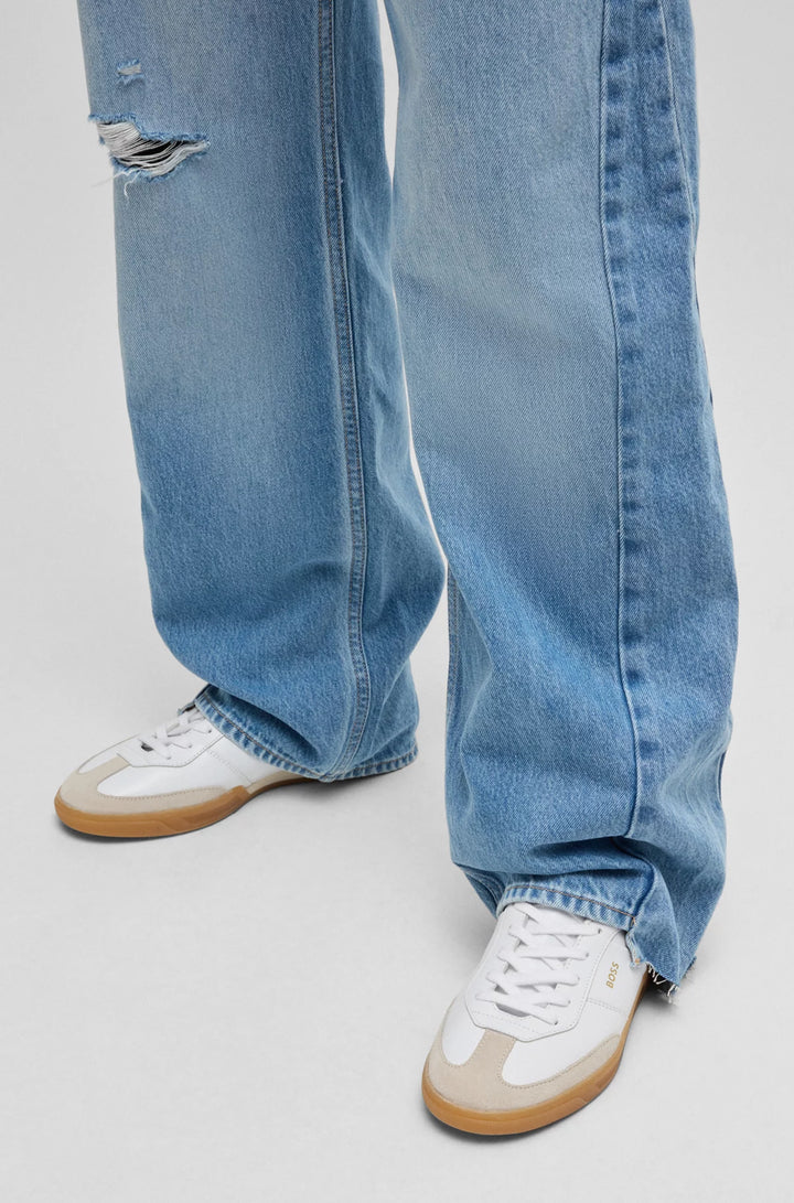 BOSS Leather lace-up trainers with suede trims
