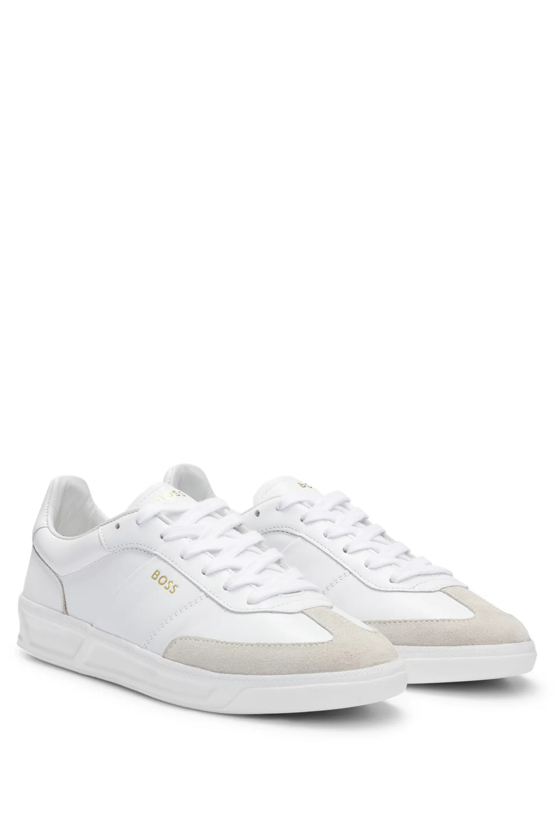 BOSS Leather lace-up trainers with suede trims