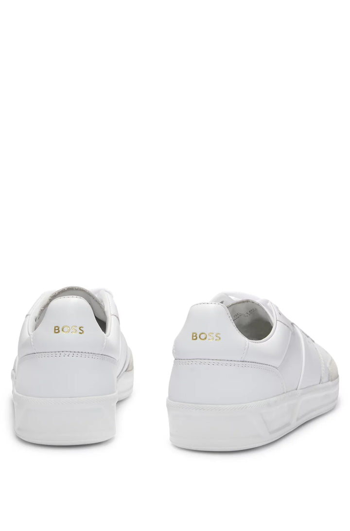 BOSS Leather lace-up trainers with suede trims