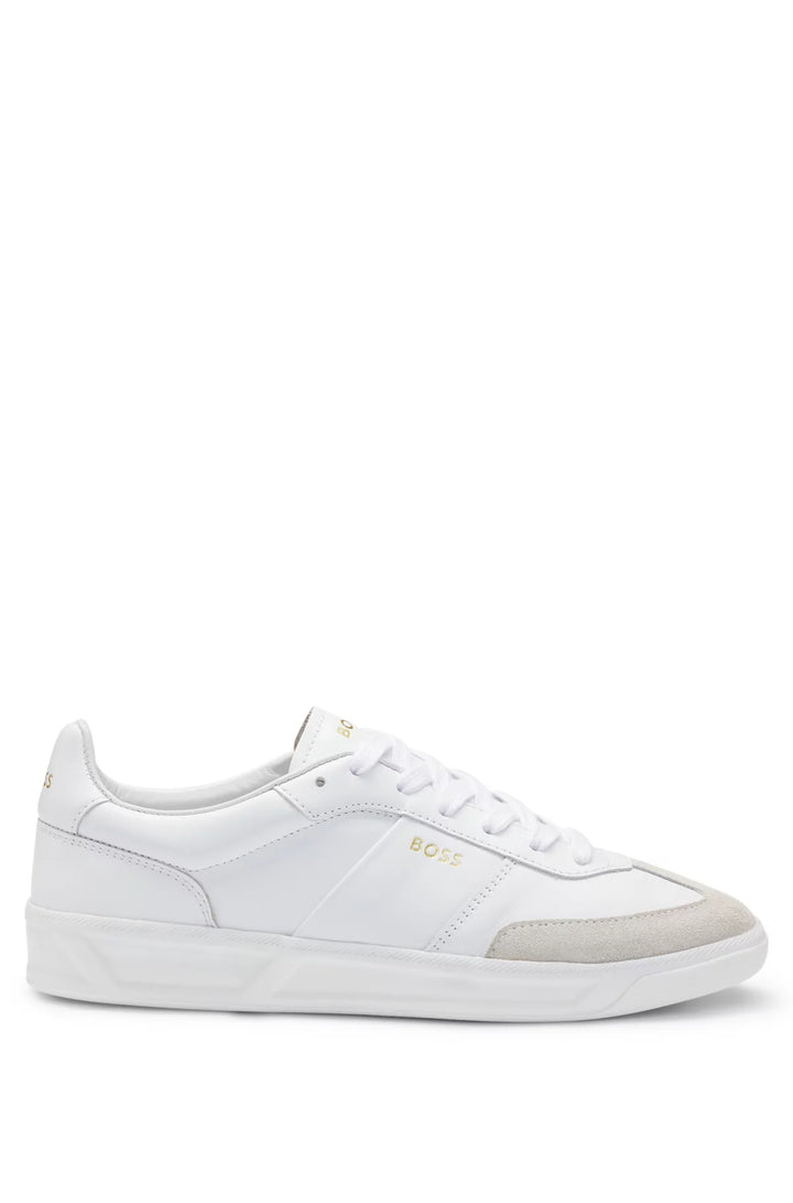 BOSS Leather lace-up trainers with suede trims