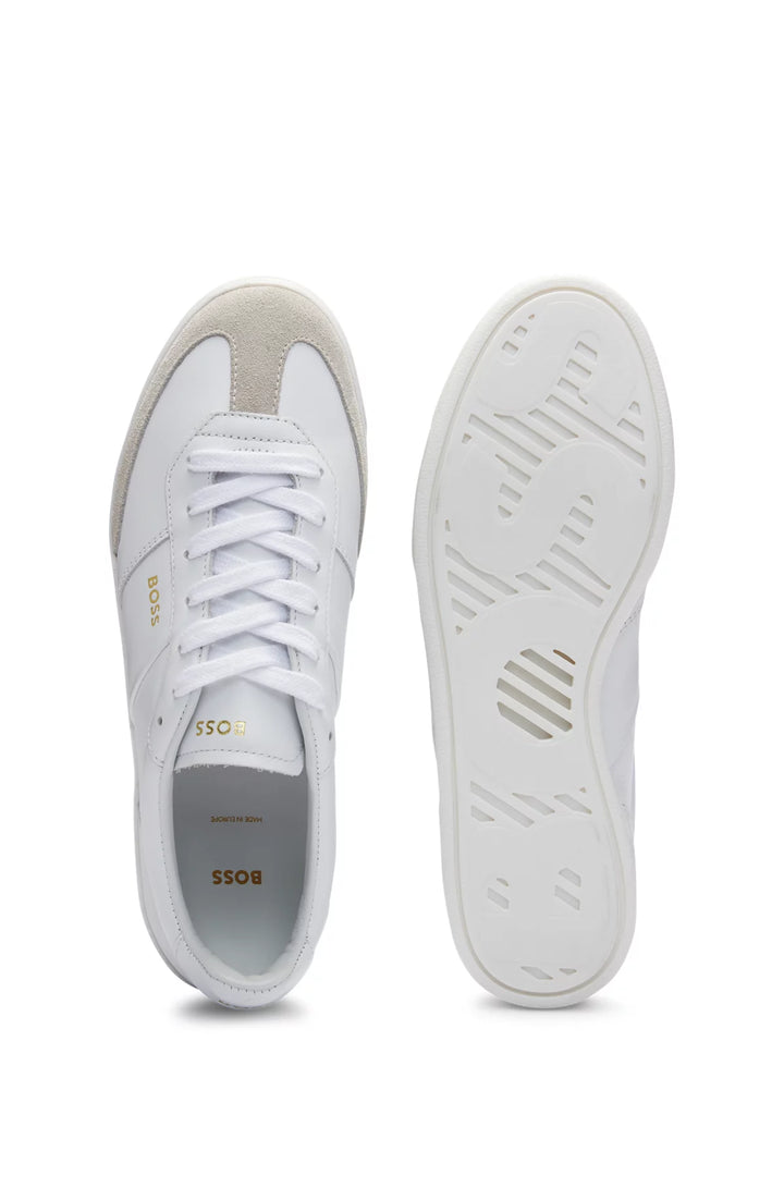BOSS Leather lace-up trainers with suede trims