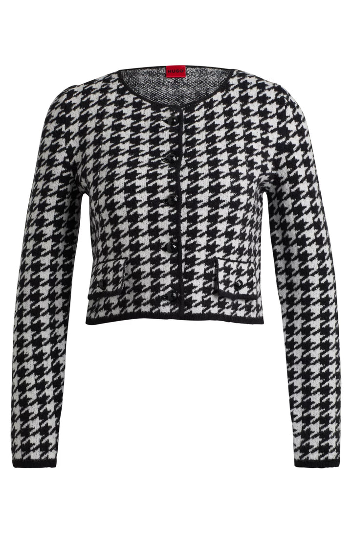 HUGO CROPPED CARDIGAN IN A HOUNDSTOOTH COTTON BLEND