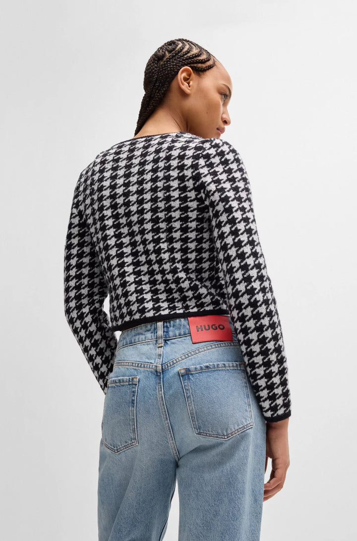 HUGO CROPPED CARDIGAN IN A HOUNDSTOOTH COTTON BLEND