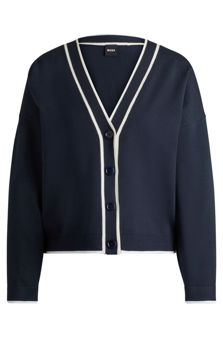 BOSS V-NECK CARDIGAN IN STRETCH FABRIC WITH BUTTON CLOSURE