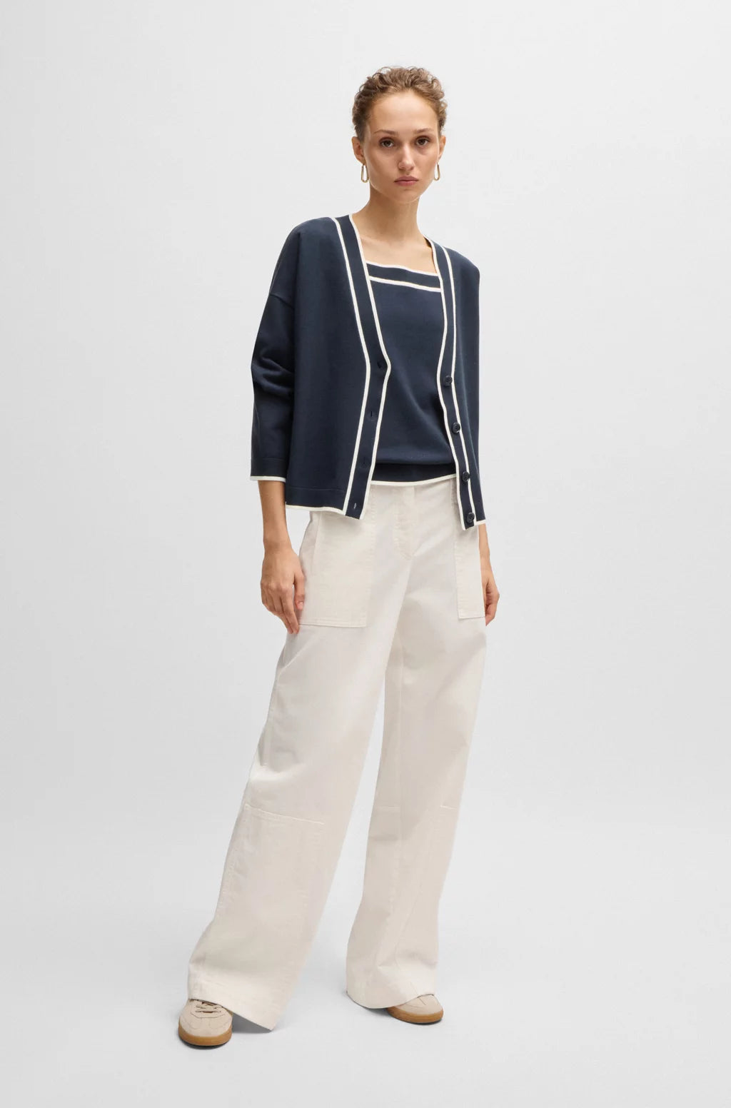 BOSS V-NECK CARDIGAN IN STRETCH FABRIC WITH BUTTON CLOSURE