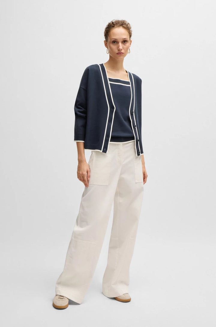 BOSS V-NECK CARDIGAN IN STRETCH FABRIC WITH BUTTON CLOSURE