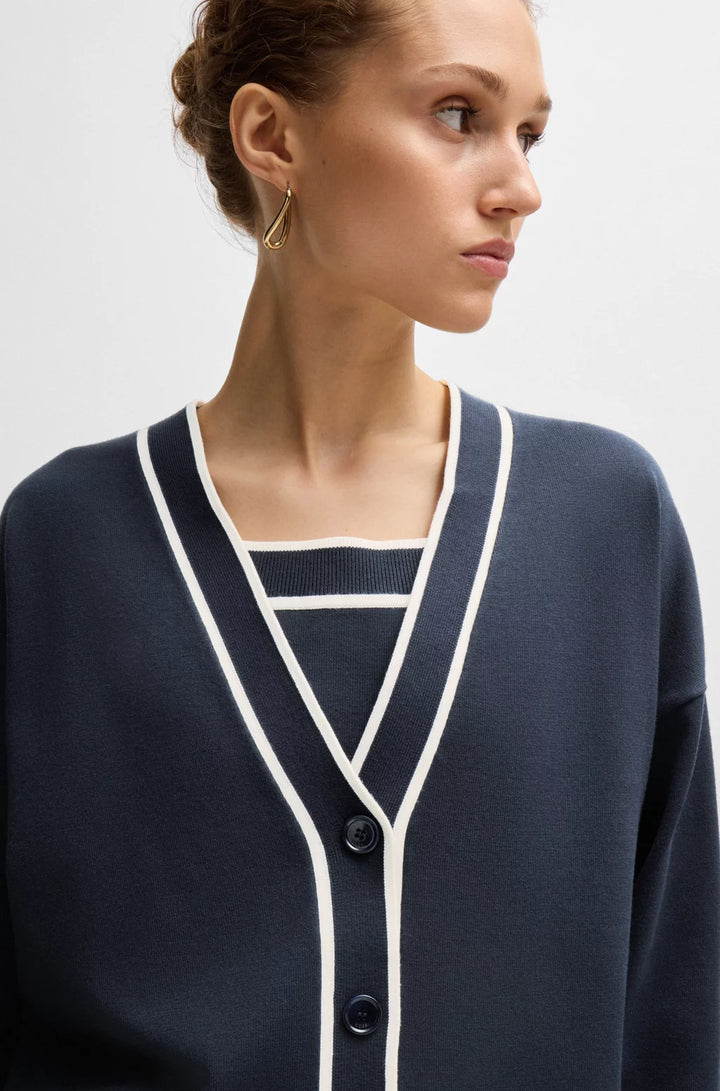 BOSS V-NECK CARDIGAN IN STRETCH FABRIC WITH BUTTON CLOSURE