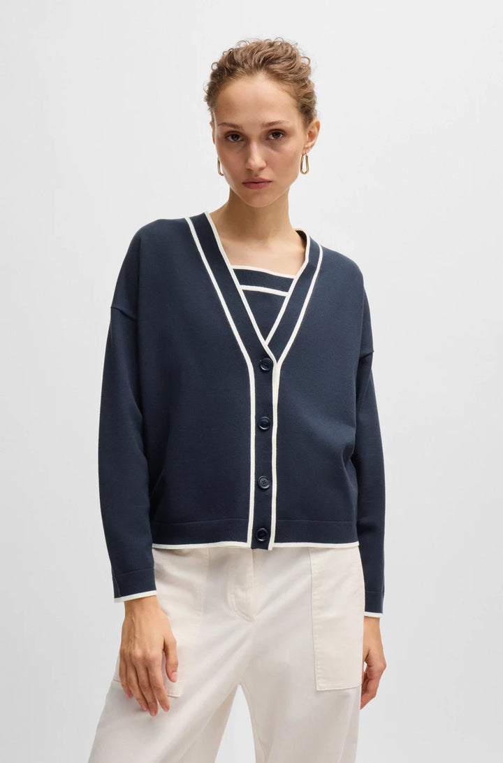 BOSS V-NECK CARDIGAN IN STRETCH FABRIC WITH BUTTON CLOSURE